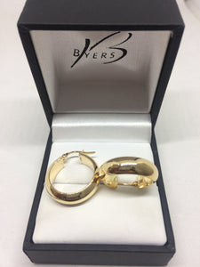 9ct Yellow Gold Half Round Plain Hoop Earrings #