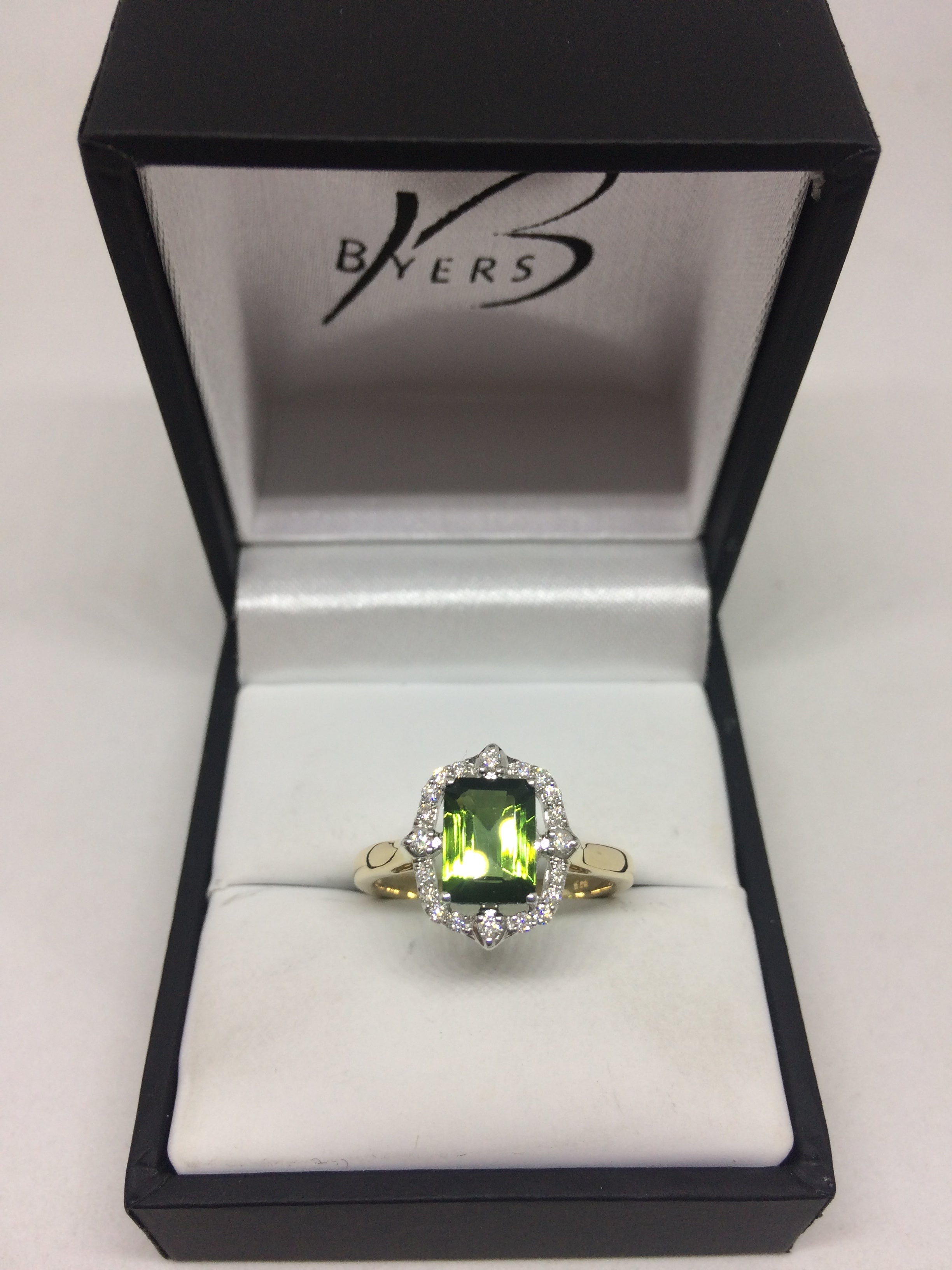 9ct Yellow Gold Green Tourmaline & Diamond Ring #24805