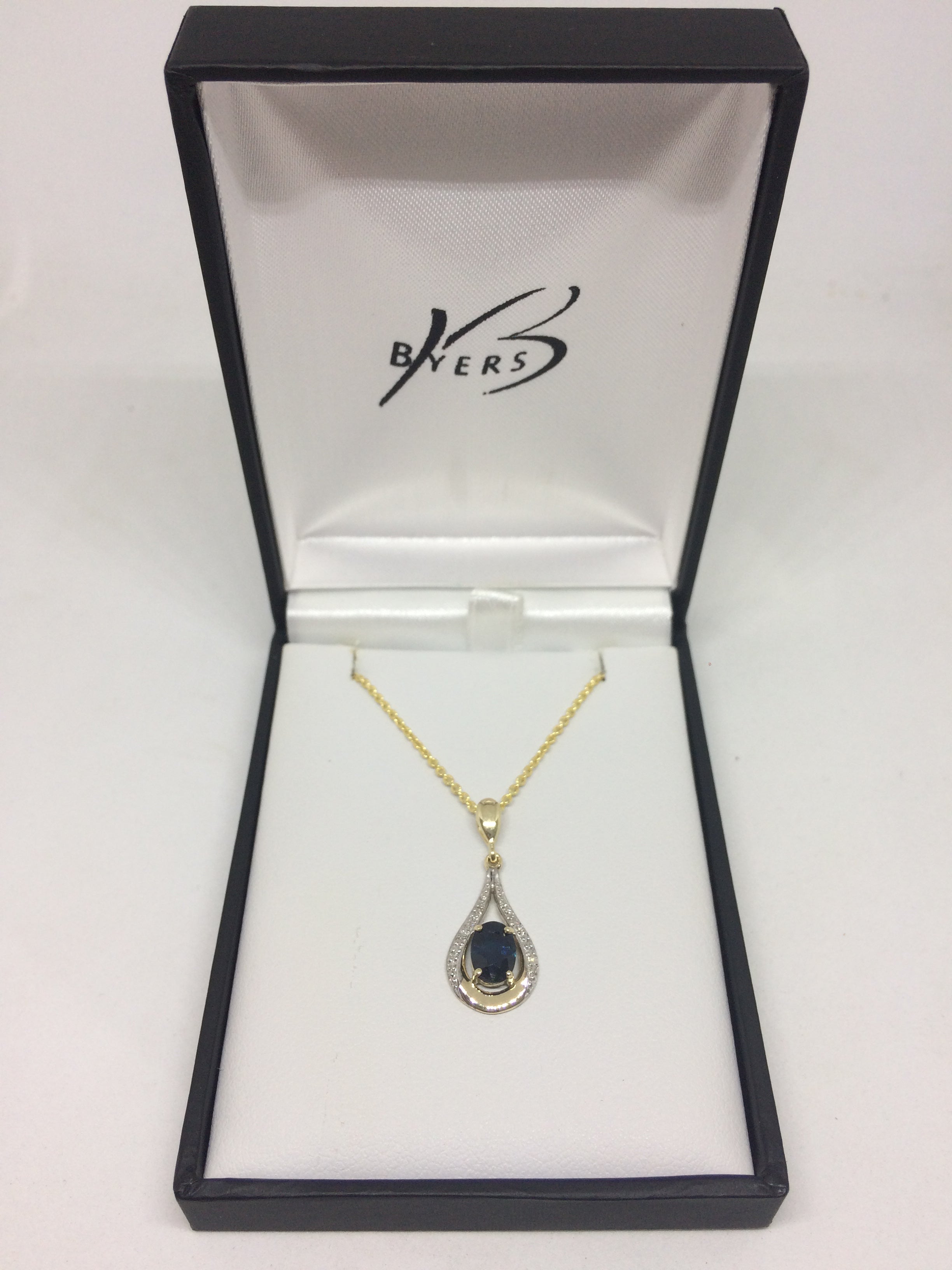 9ct Yellow Gold Sapphire & Diamond Pendant #