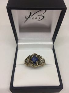 9ct Yellow Gold Sapphire Filigree Antique Ring #22507