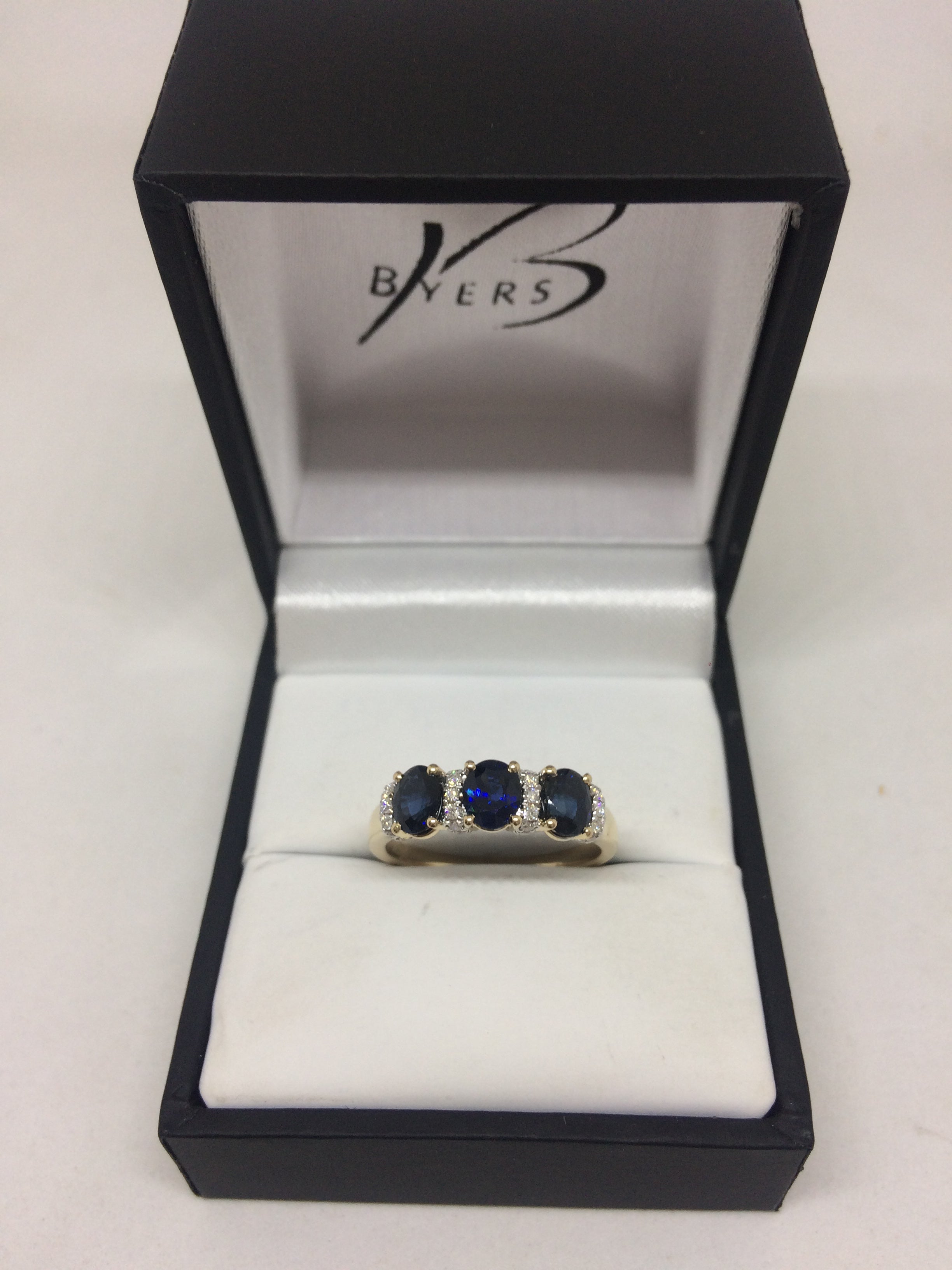 14ct Yellow Gold 3 Stone Sapphire & Diamond Ring #22510