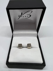 Sterling Silver Antique Small Square Stud Earrings #22874