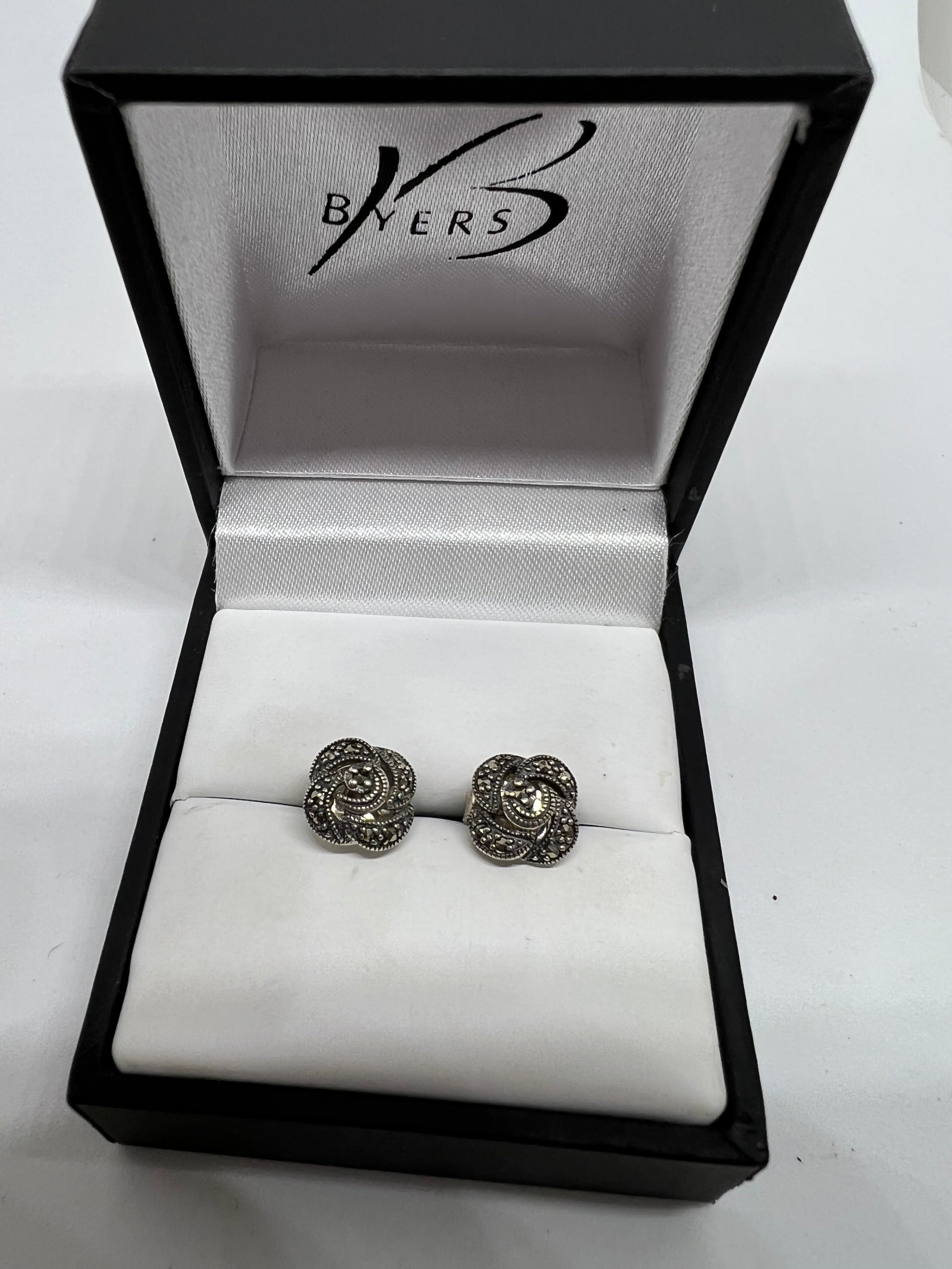 Sterling Silver Antique Small Marcasite Stud Earrings #