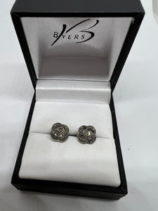 Sterling Silver Antique Small Marcasite Stud Earrings #