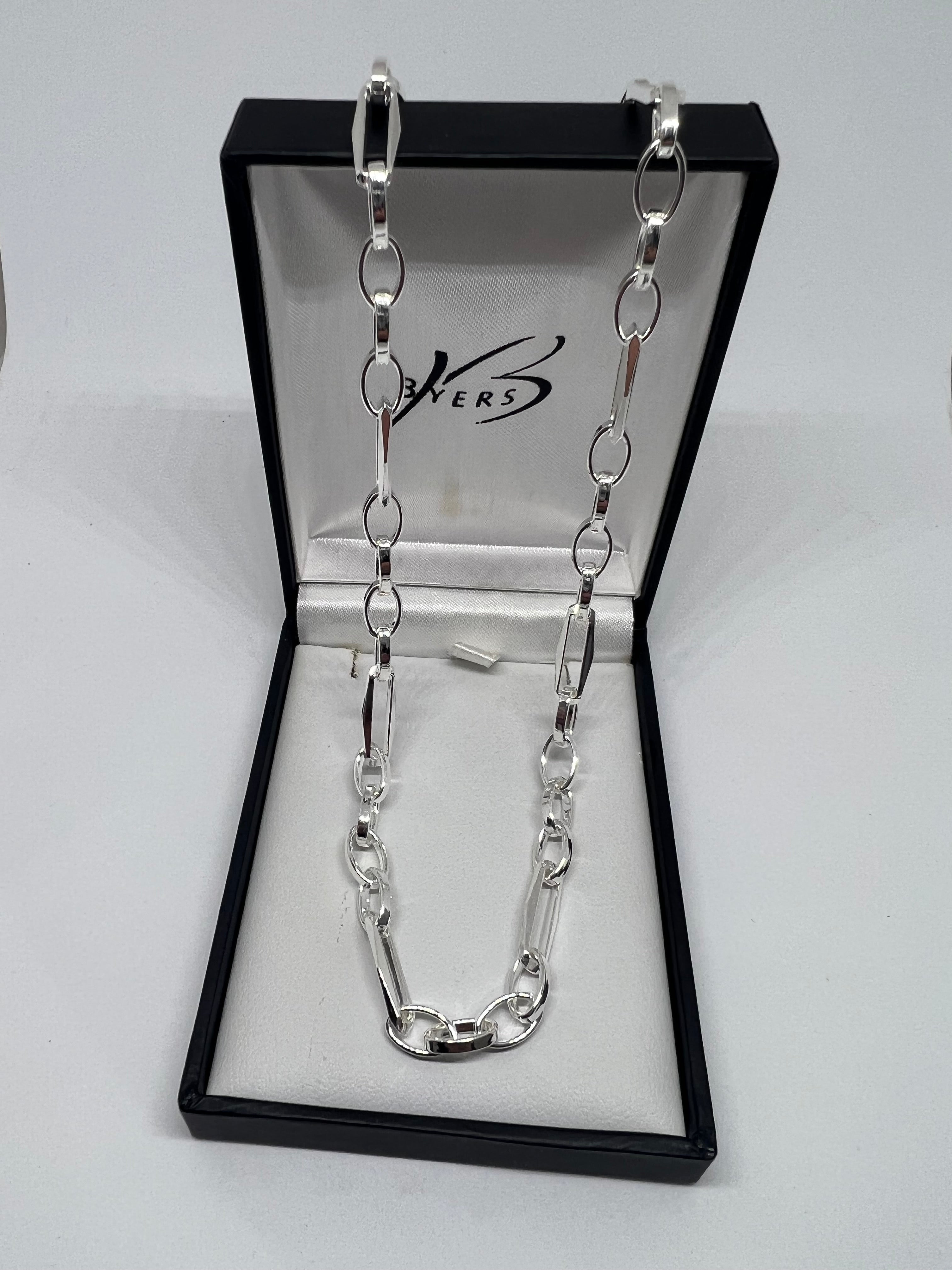 Sterling Silver Diamond Cut 1/4 Figaro Square Link Belcher Chain #