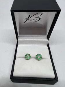9ct Yellow Gold Emerald & Diamond Earrings #