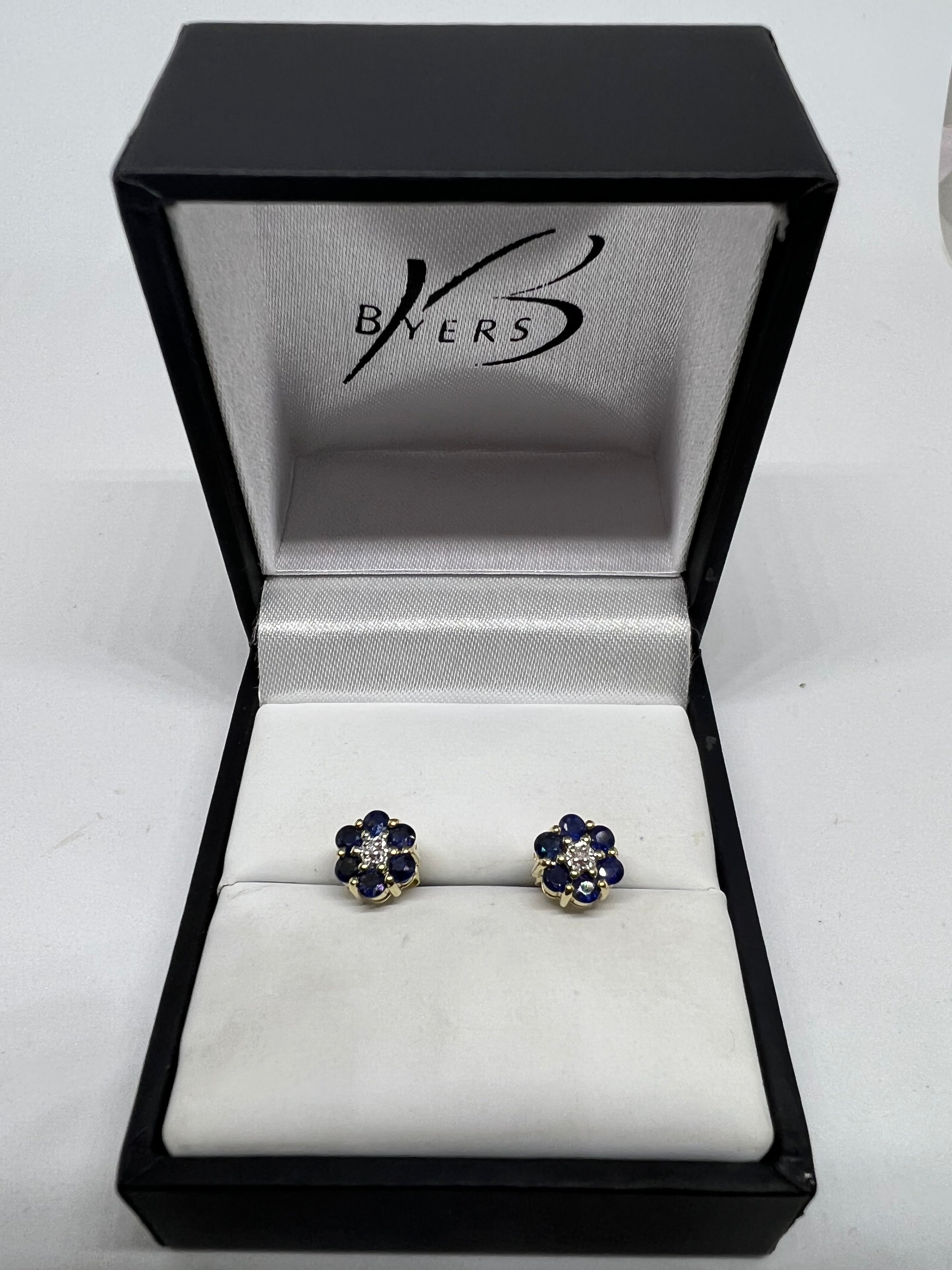 9ct Sapphire Diamond Cluster Earrings #23201 #24157