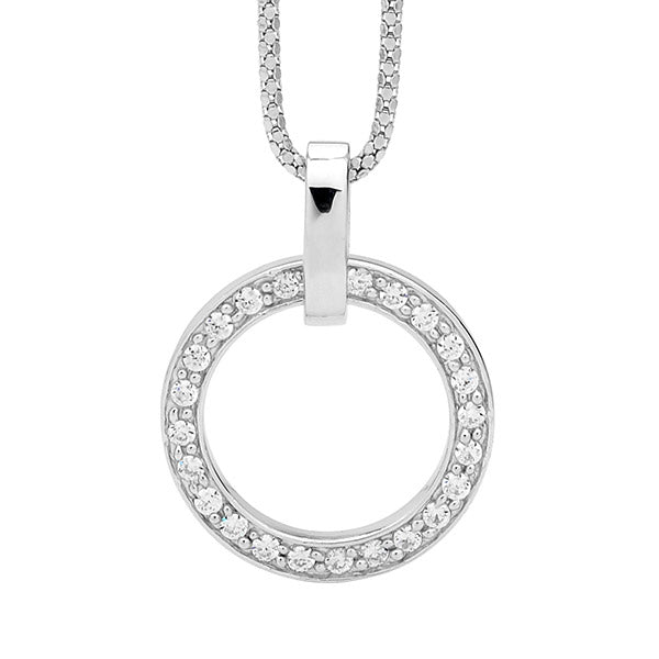 Sterling Silver White Cubic Zirconia Circle Pendant #22936