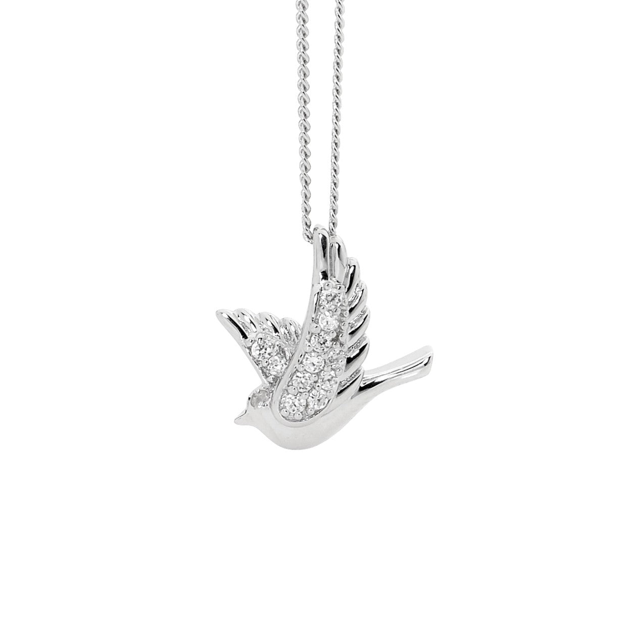 Sterling Silver Dove White Cubic Zirconia Wings Pendant #
