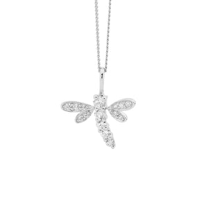 Sterling Silver White Cubic Zirconia Dragonfly Pendant # 23910