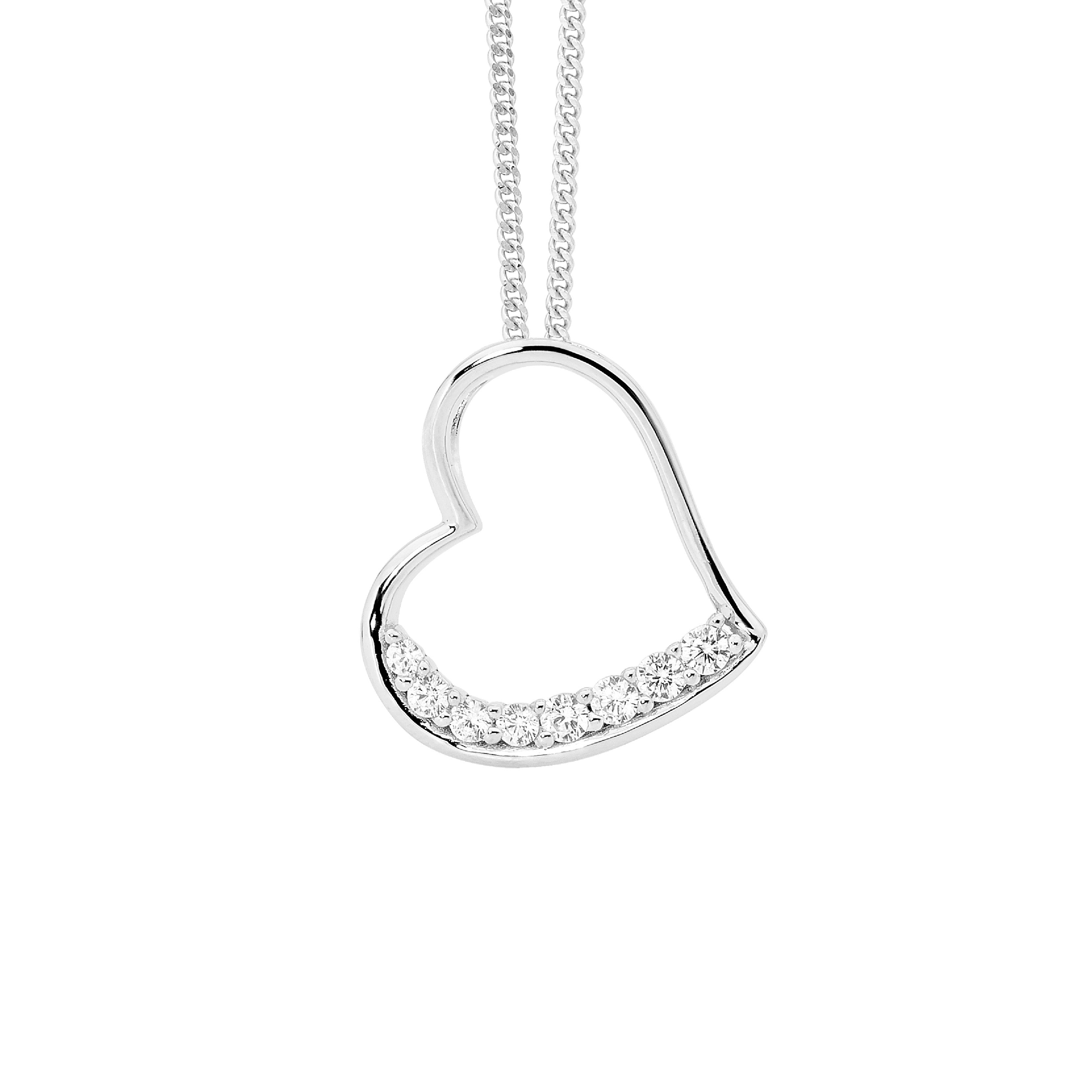 Ellani Sterling Silver Heart Pendant with 8 x White Cubic Zirconia #24769
