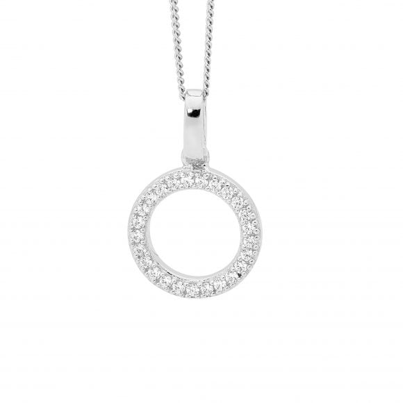 Ellani Sterling Silver White Cubic Zirconia Drop Circle Pendant #24673