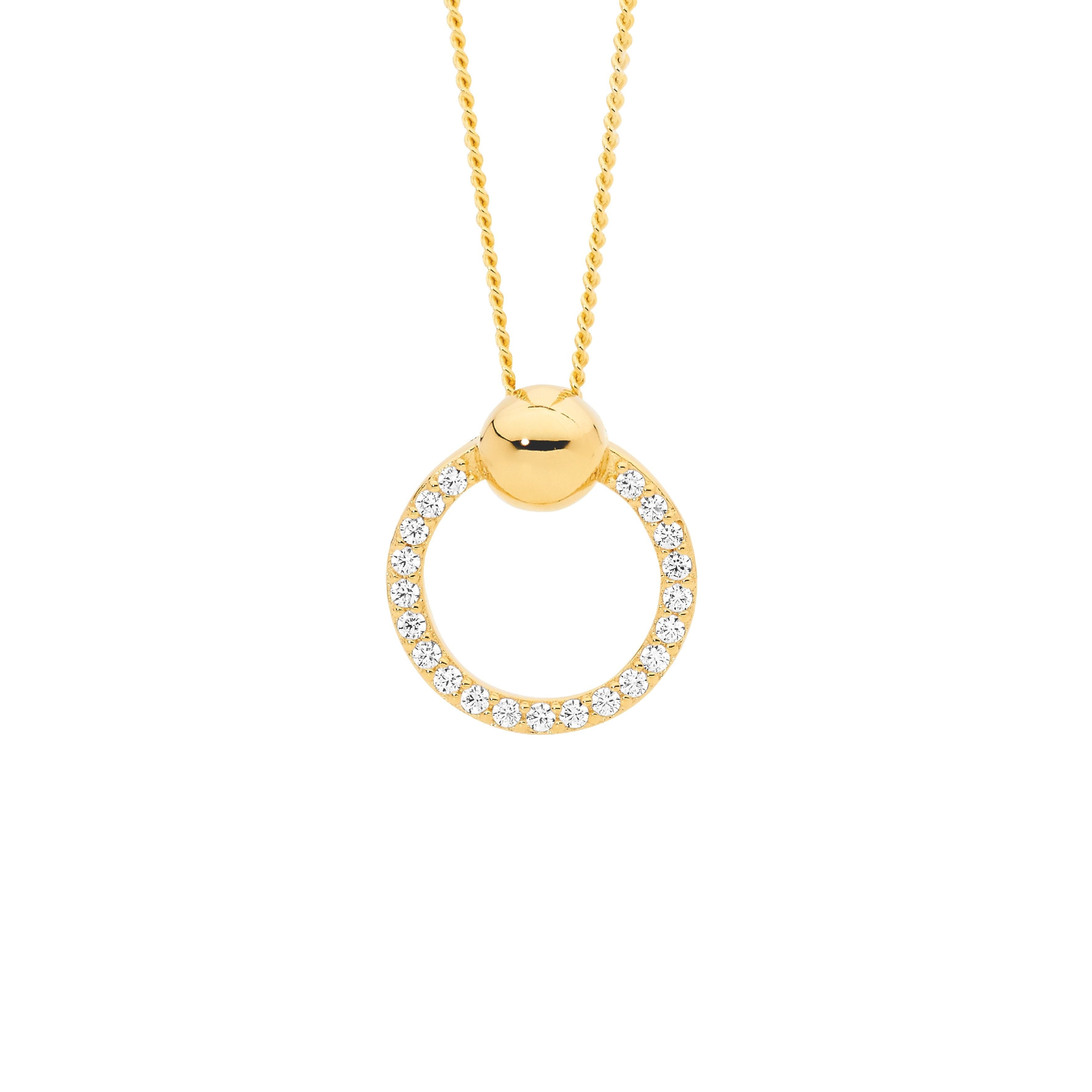 Sterling Silver White Cubic Zirconia 13mm Open Circle Pendant Ball Feature Gold Plated #