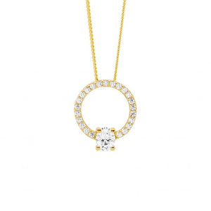 Sterling Silver White Cubic Zirconia 13mm Open Circle Pendant Oval Gold Plated  #