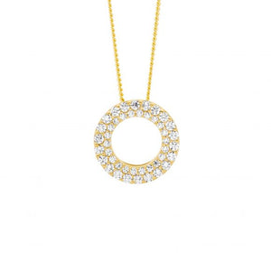 Sterling Silver White Cubic Zirconia 13mm Double Row Open Circle Pendant Gold Plated #