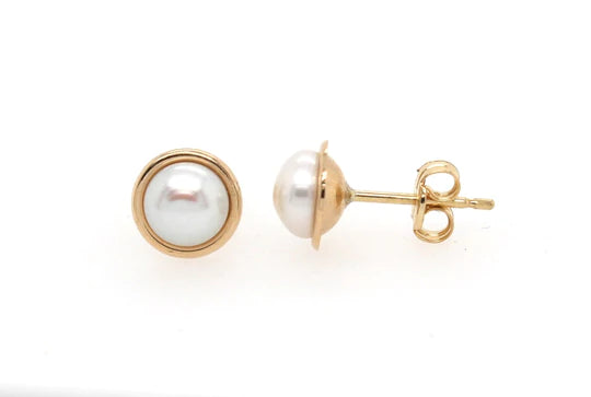 9ct Yellow Gold Pearl Halo Studs #23263