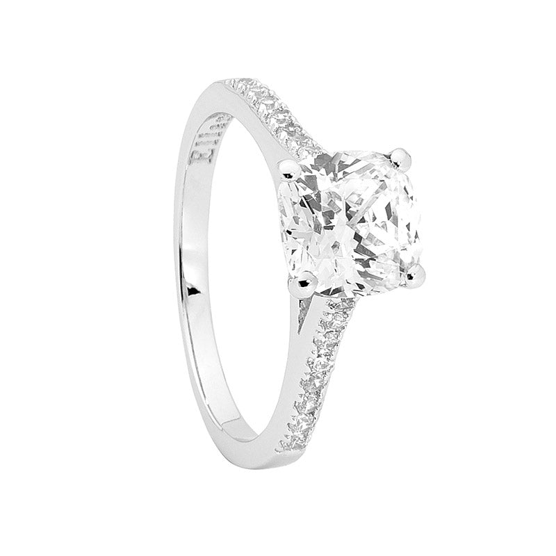 Sterling Silver Cushion Cut CZ Dress Ring #