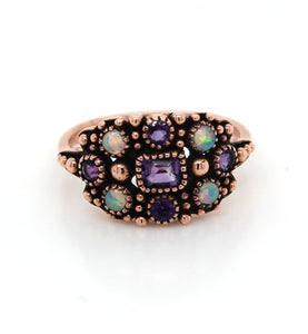 9ct Rose Gold Amethyst & Opal Cluster Ring #22737