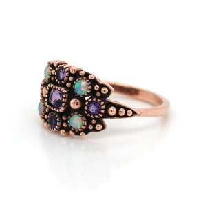 9ct Rose Gold Amethyst & Opal Cluster Ring #22737