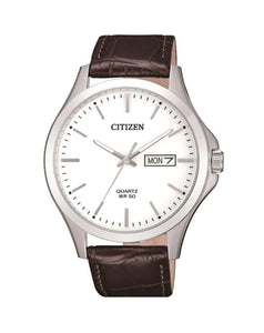 Citizen Gents Leather Strap Stainless Steel Watch #