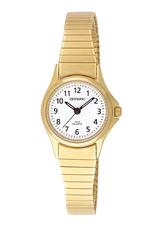 Olympic Swiss Ladies Round Gold 12 Figure Expander Watch #25359