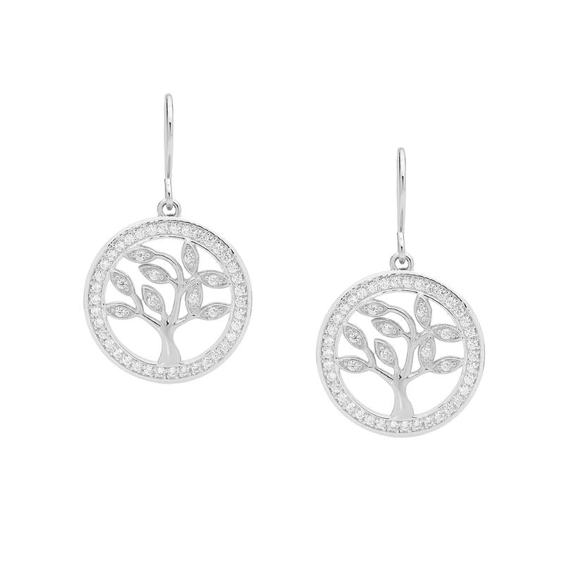 Sterling Sterling White Cubic Zirconia Tree of Life Earrings with Cubic Zirconia Surround