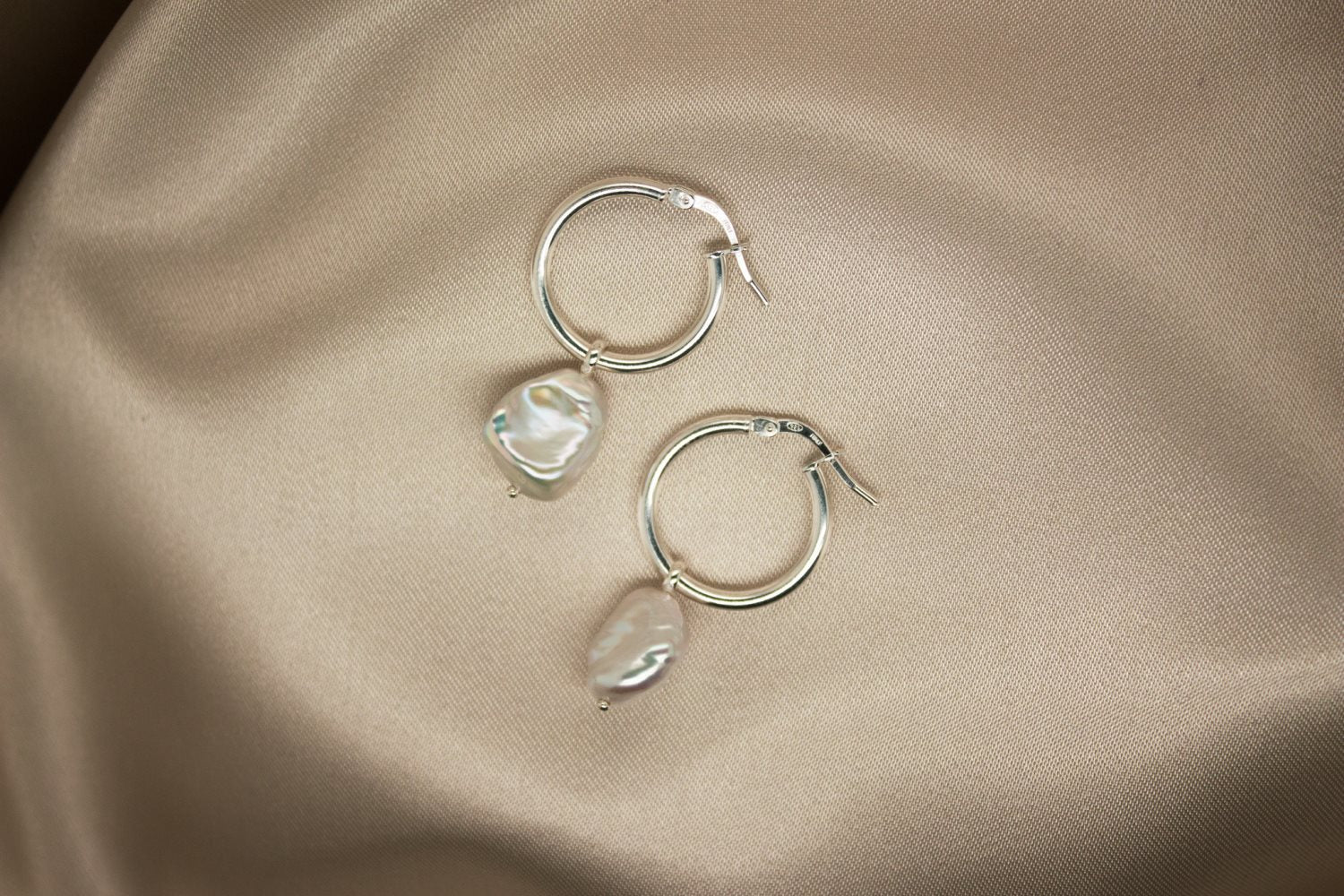 Sterling Silver Hoop with Freshwater Pearl White Drop Earrings #