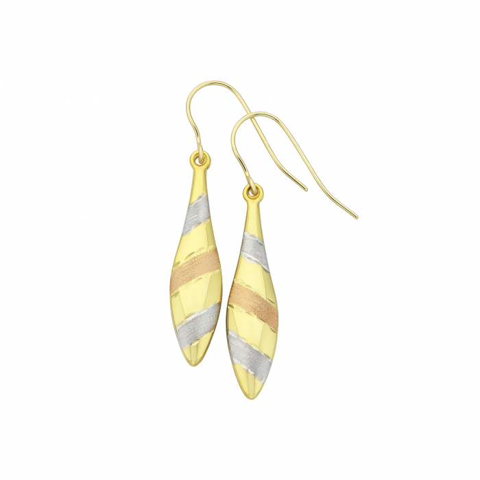 9ct Yellow Gold Stripe Marquise Drop Earrings