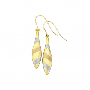9ct Yellow Gold Stripe Marquise Drop Earrings